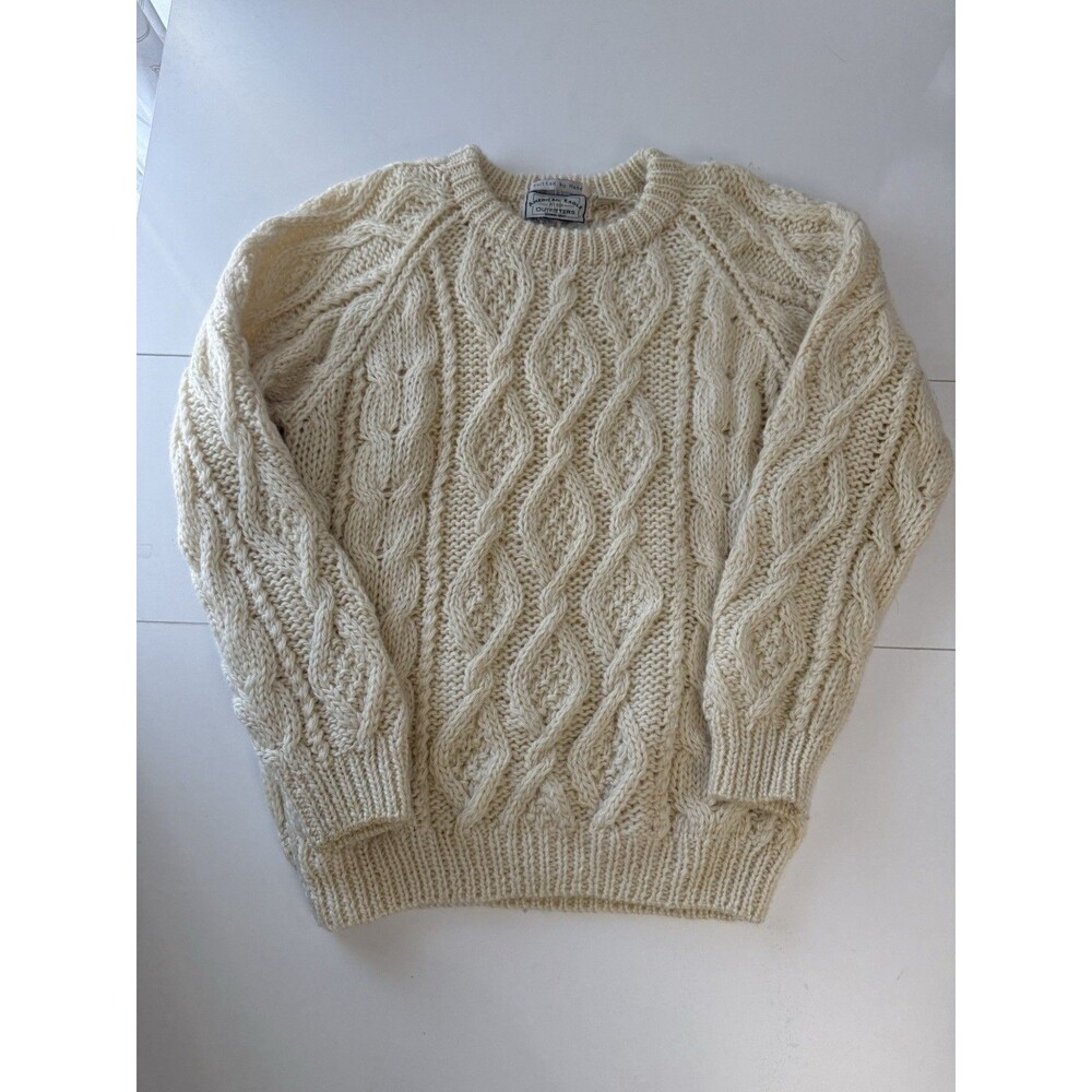American Eagle 90 Y2K Vintage Hand Knit 100% Wool Cream Sweater Size L Fisherman